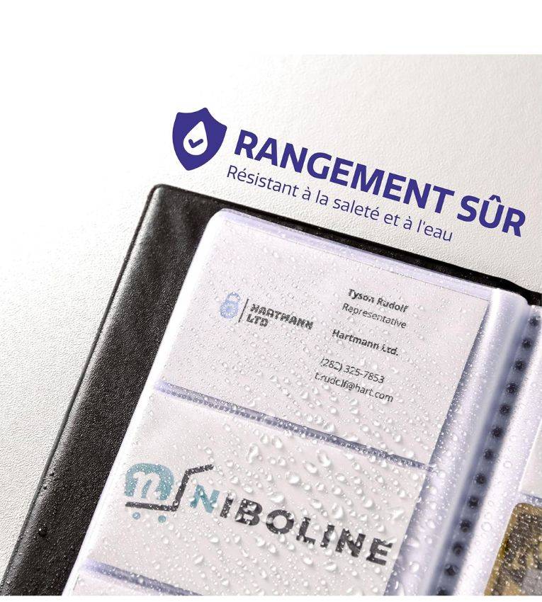 Album porte-cartes de visite 96 unités, Résistant à l'eau, pages transparentes, design professionnel. Idéal pour organiser et protéger vos cartes